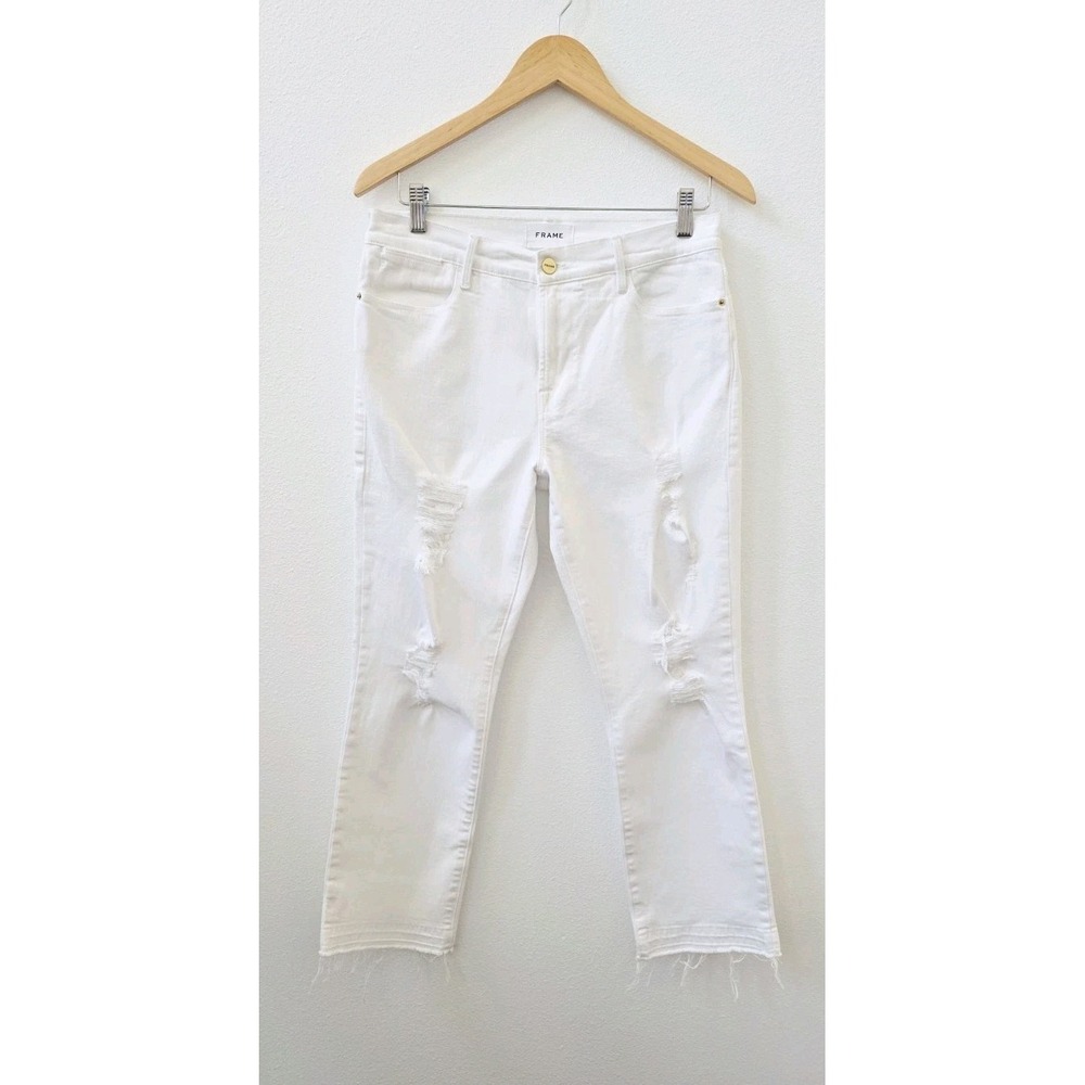 Frame White Le High Straight Jeans Women's Size 29 Distressed Stretchy Denim